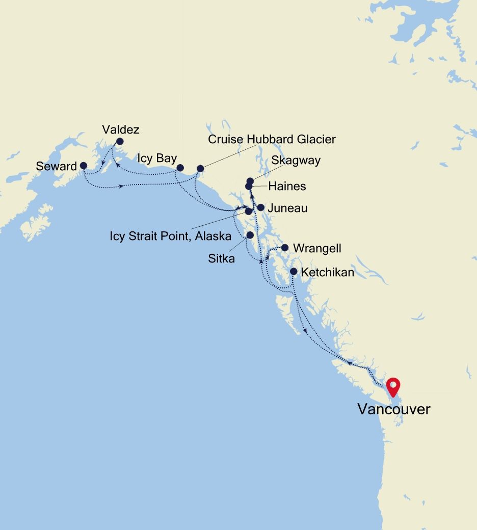Map - Alaska Cruise: Vancouver to Vancouver
